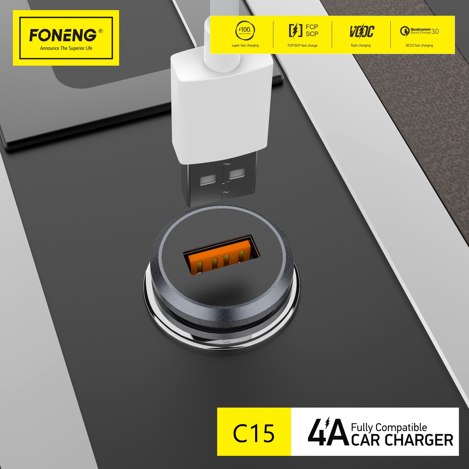 Incarcator Auto Foneng C15-USB 20W 4A GRI - 1 | YEO